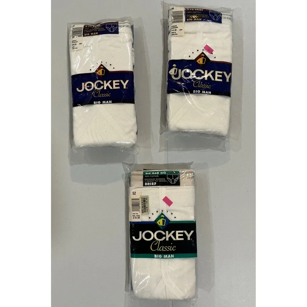 VTG 90s Y2K Jockey Classic Briefs Men 48 50 52 White Cotton 3 Packs Big Man